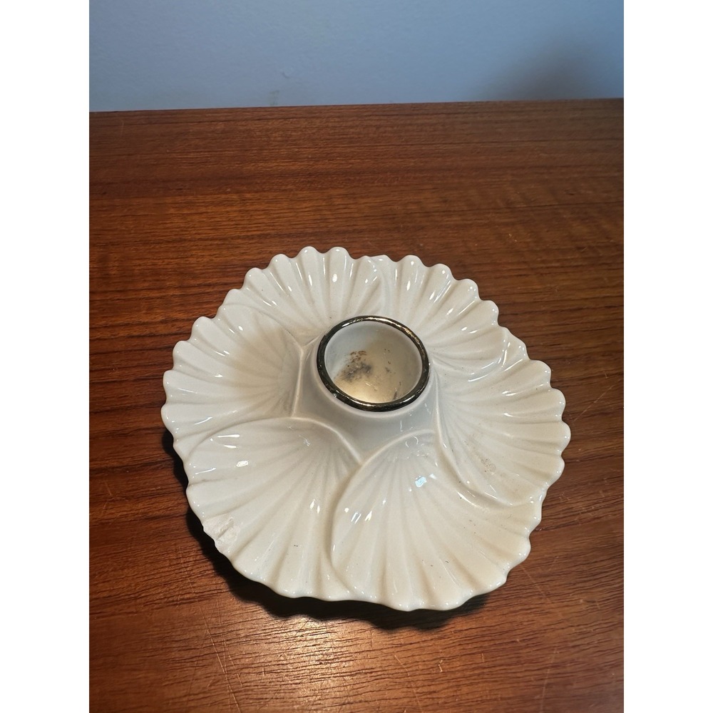 Lenox Cream Candlestick Holder Seashell Theme Gold Trim 4.5" Vintage Elegance